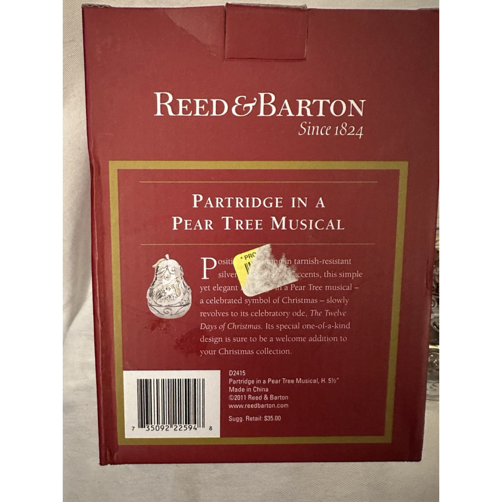 NEW Reed & Barton Partridge in a Pear Tree Musical Ornament Silverplate w Box - Picture 2 of 2